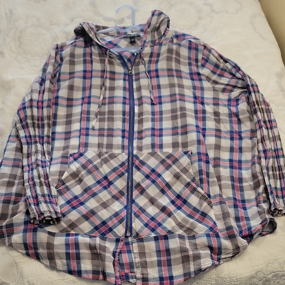Torrid Plaid Zip-Up Hoodie - Pink, Blue, Gray